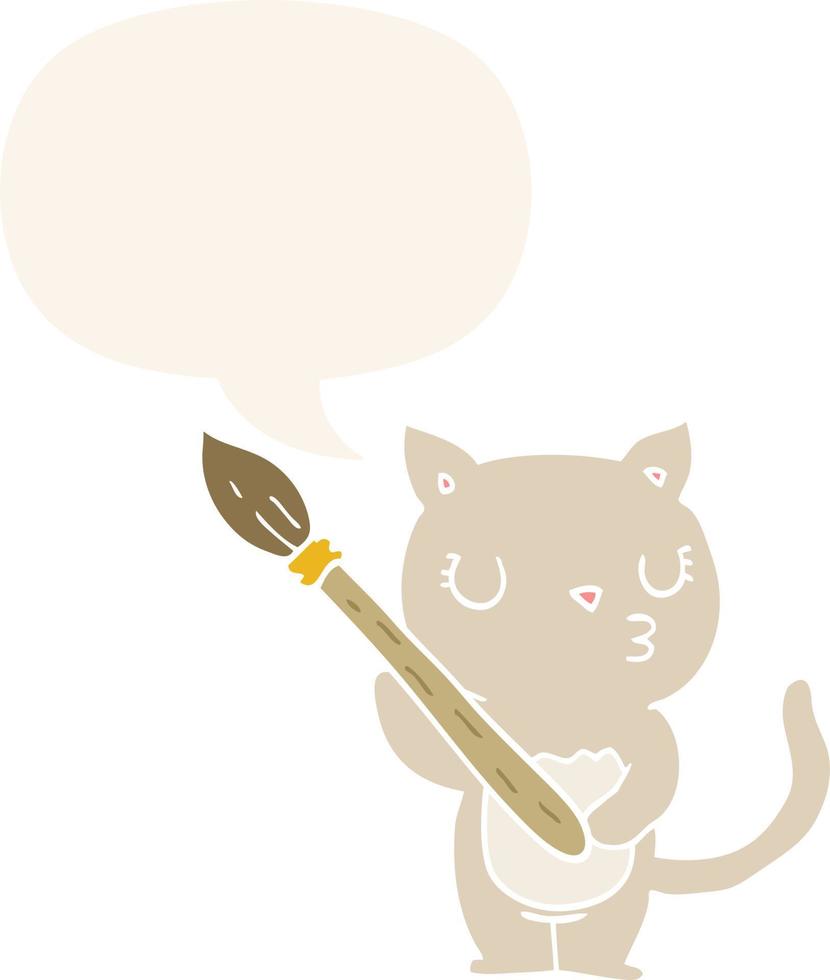 gato bonito dos desenhos animados e bolha de fala em estilo retrô vetor