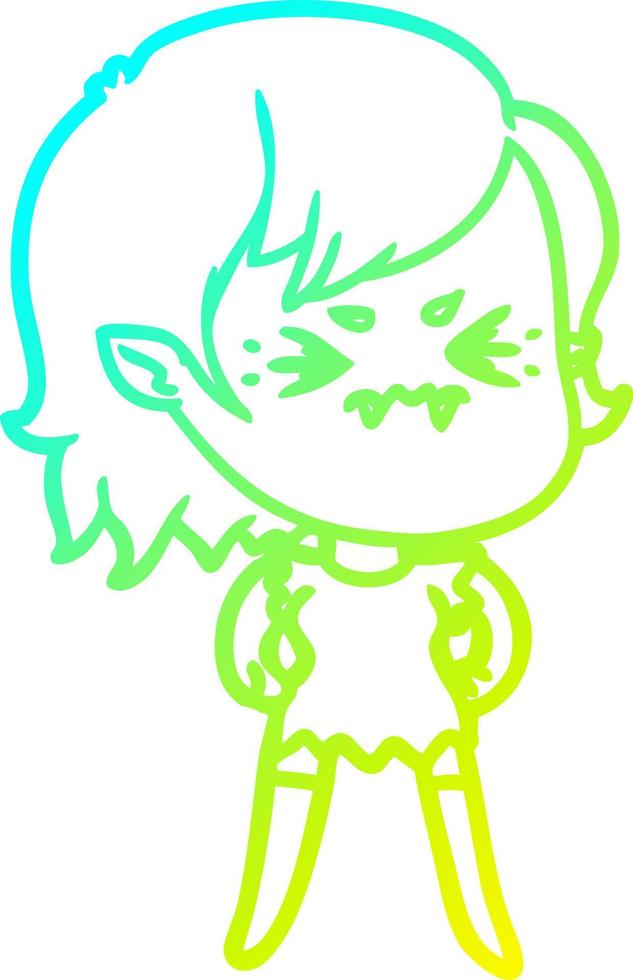 linha de gradiente frio desenhando garota vampira irritada dos desenhos animados vetor