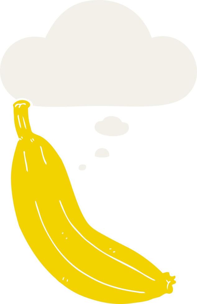 banana de desenho animado e balão de pensamento em estilo retrô vetor