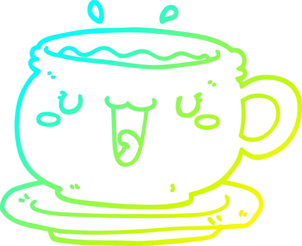 linha de gradiente frio desenhando xícara e pires fofos de desenho animado vetor