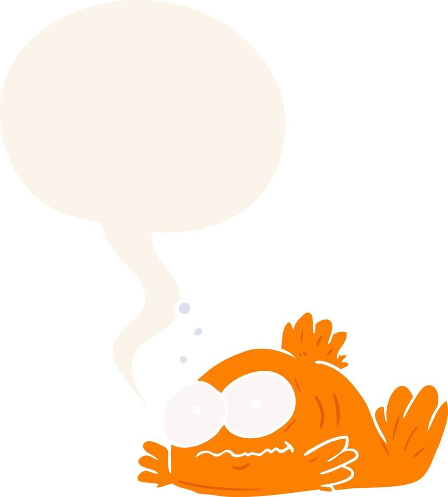 peixinho de desenho animado e bolha de fala em estilo retrô vetor
