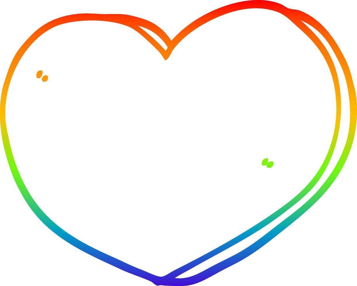 desenho de linha de gradiente de arco-íris desenho animado coração de amor vetor