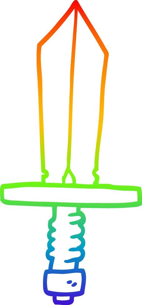 desenho de linha de gradiente de arco-íris de uma velha espada de bronze vetor