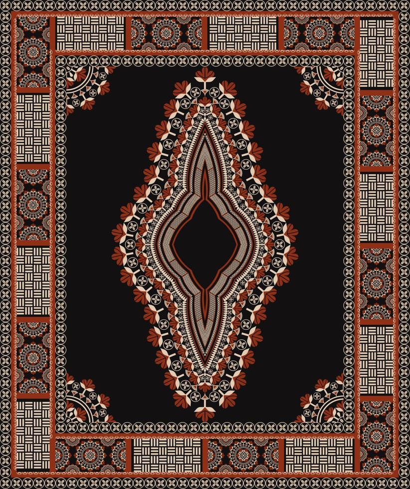 padrão de flor de cor vermelho-ouro tradicional dashiki africano étnico em fundo preto. moda de camisas de arte tribal. ornamentos de bordado de pescoço. vetor