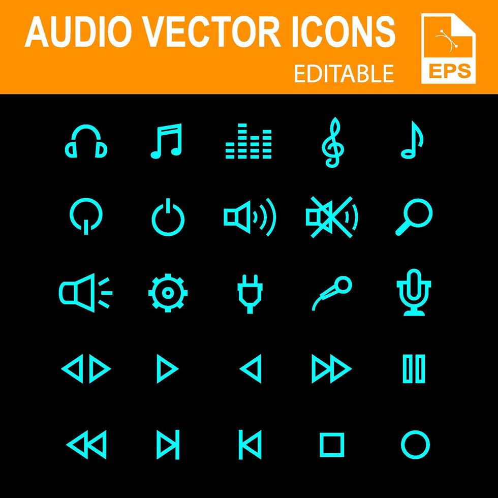 ícones de áudio azul vetor