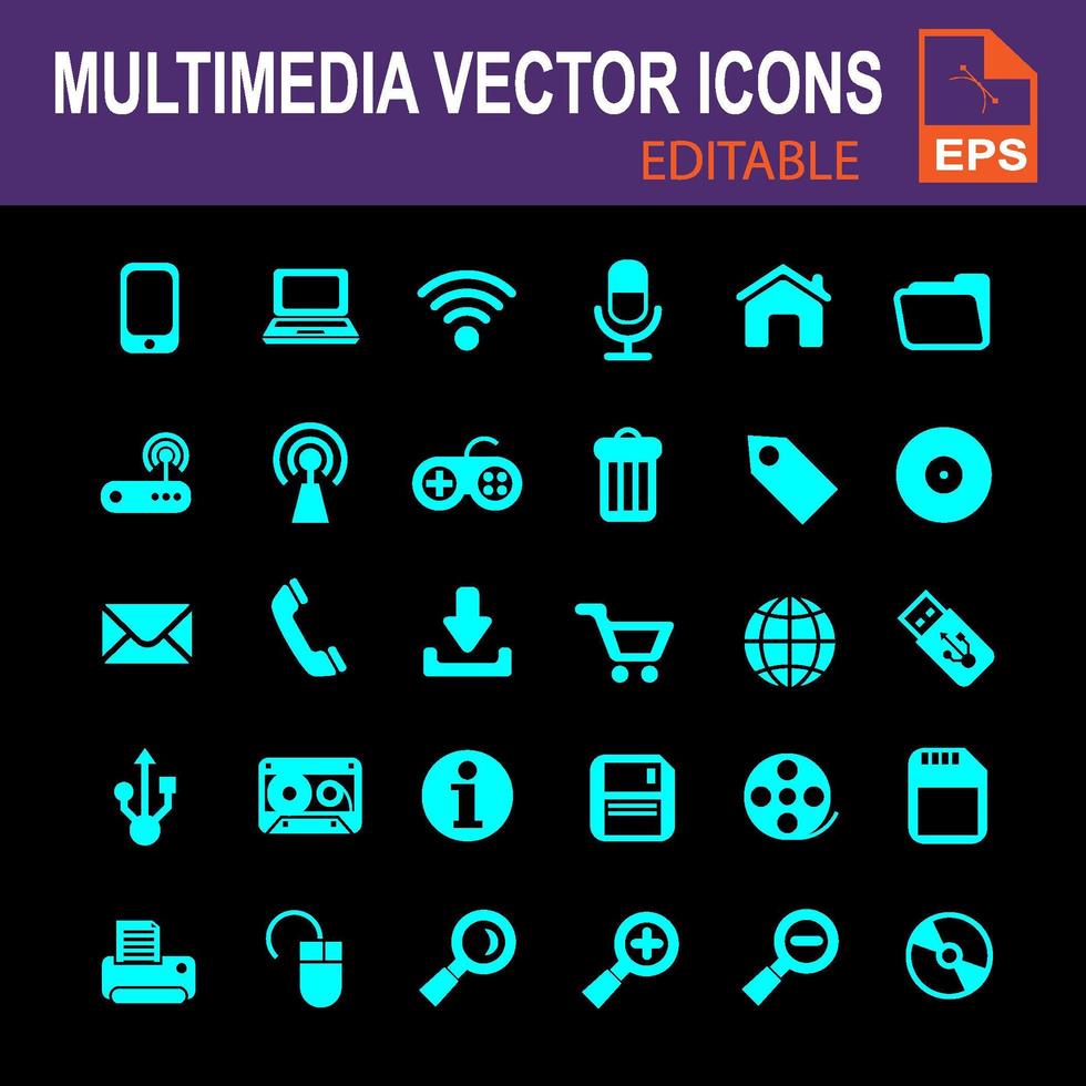 ícones multimídia eletrônicos azuis vetor