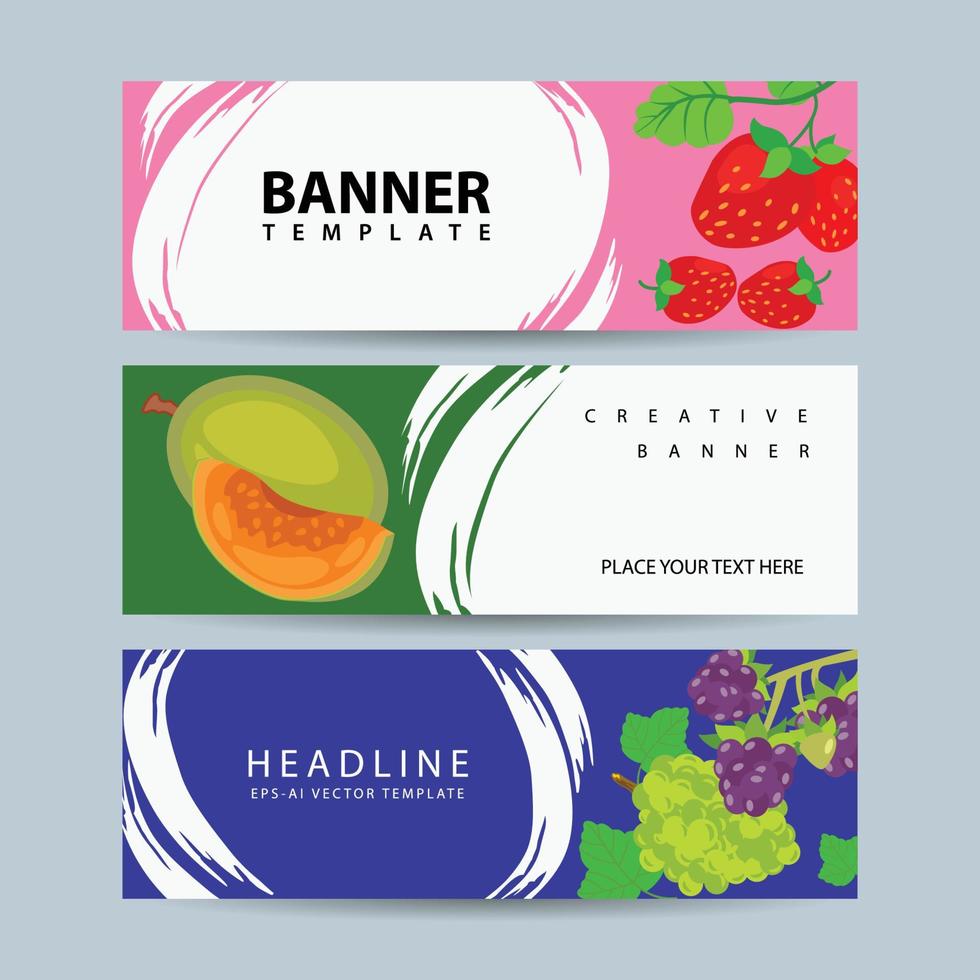 conjunto de banners de frutas frescas com ilustração vetorial de cartaz de verão vetor