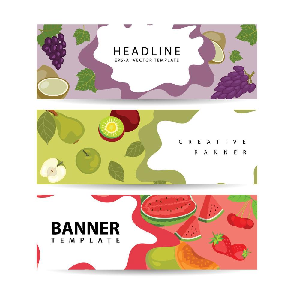 banner horizontal de produto doce natural com frutas orgânicas frescas e ilustração vetorial de respingo vetor