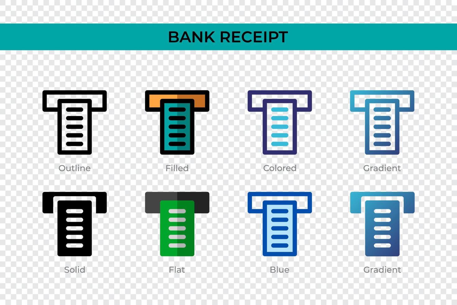 ícone de recibo de banco em estilo diferente. ícones de vetor de recibo de banco projetados em estilo de contorno, sólido, colorido, preenchido, gradiente e plano. símbolo, ilustração do logotipo. ilustração vetorial
