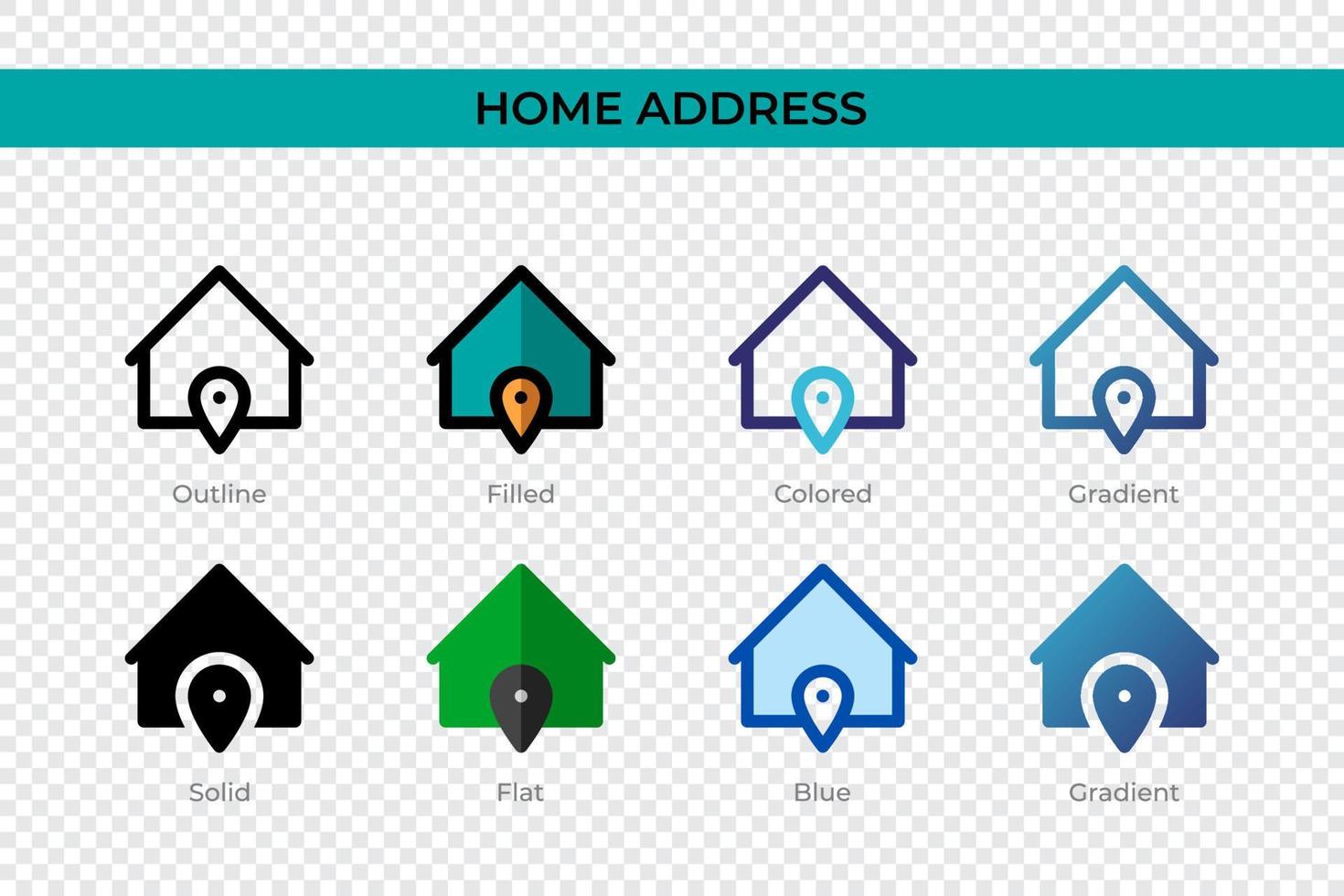 ícone de endereço residencial em estilo diferente. ícones de vetor de endereço residencial projetados em estilo de contorno, sólido, colorido, preenchido, gradiente e plano. símbolo, ilustração do logotipo. ilustração vetorial