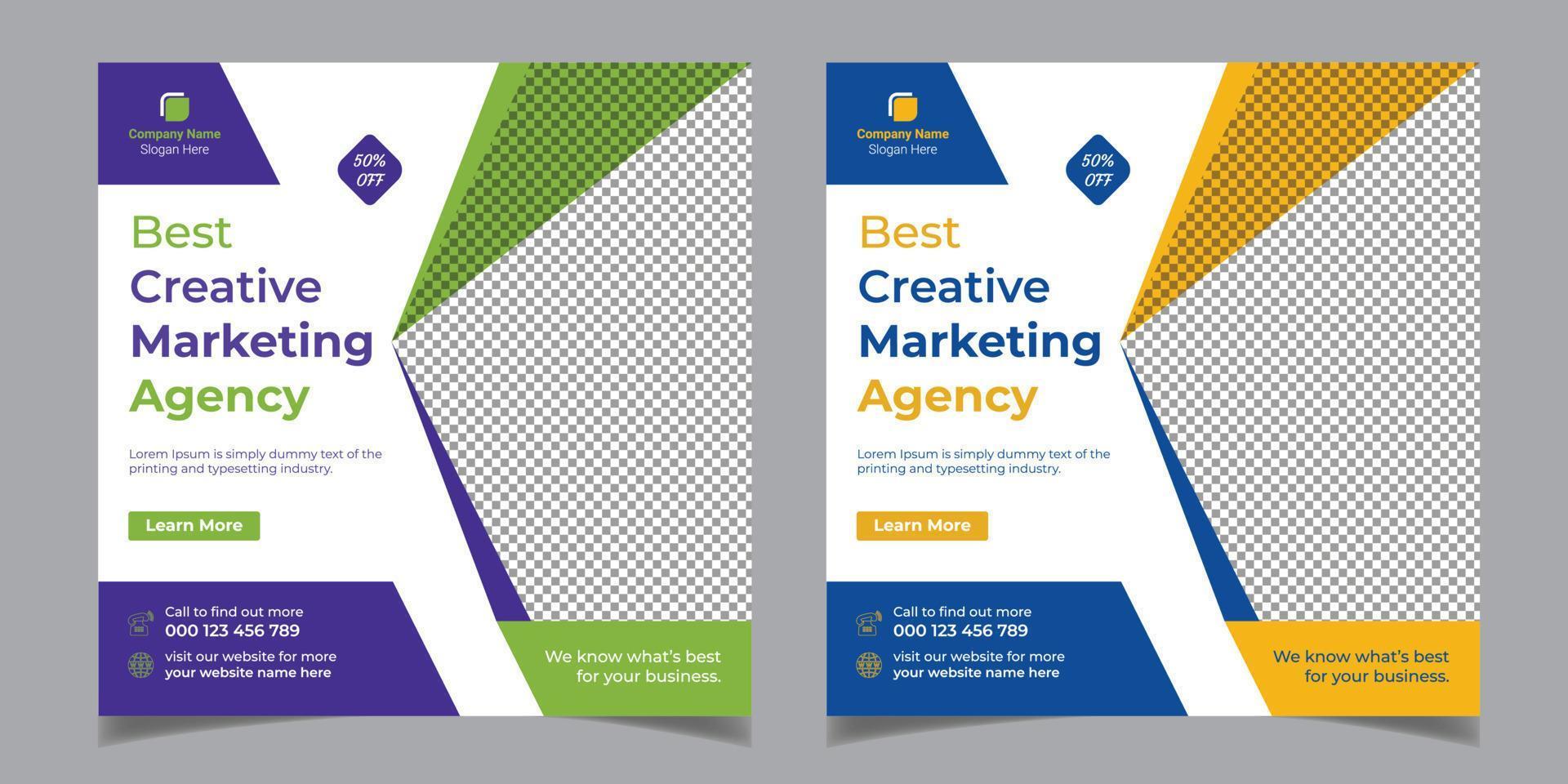 melhor agência de marketing criativo panfleto quadrado de negócios corporativos modelo de design de banner de postagem de mídia social vetor