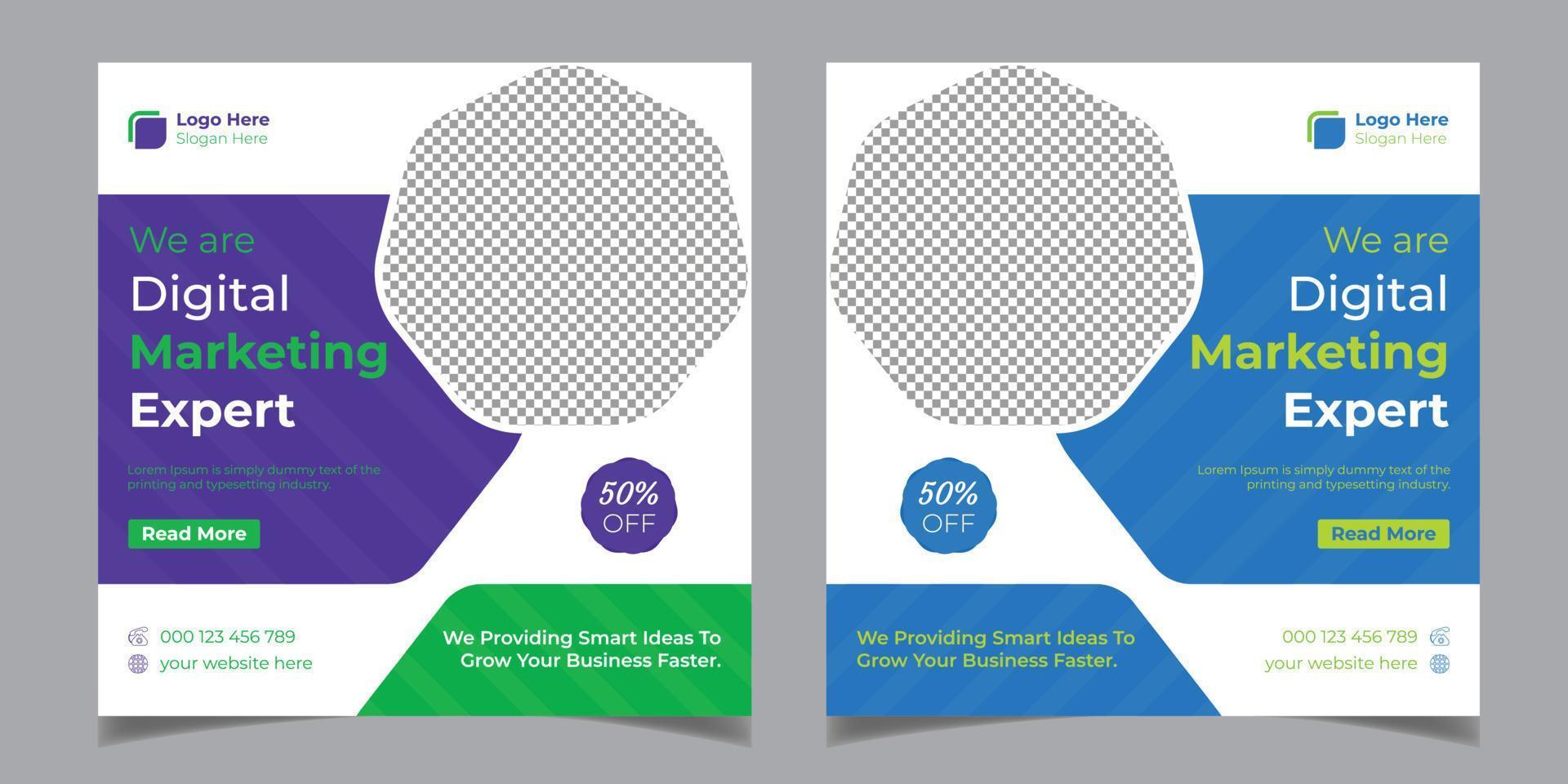 modelo de design de banner de postagem de mídia social especialista em marketing digital panfleto quadrado de negócios corporativos vetor