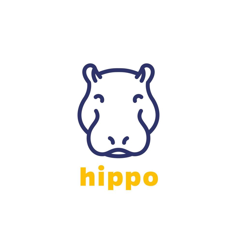 logotipo de hipopótamo, ícone de linha de cabeça de animal vetor