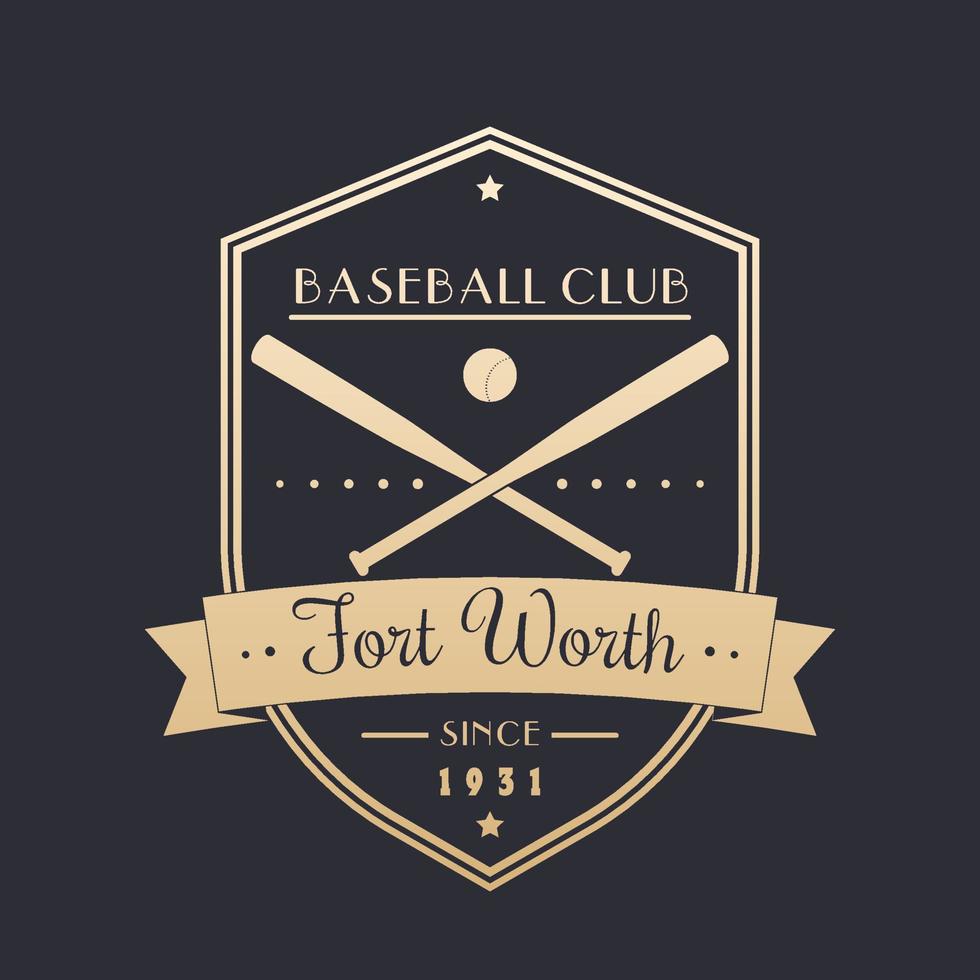 emblema vintage de beisebol, logotipo, crachá, ouro no escuro, ilustração vetorial vetor