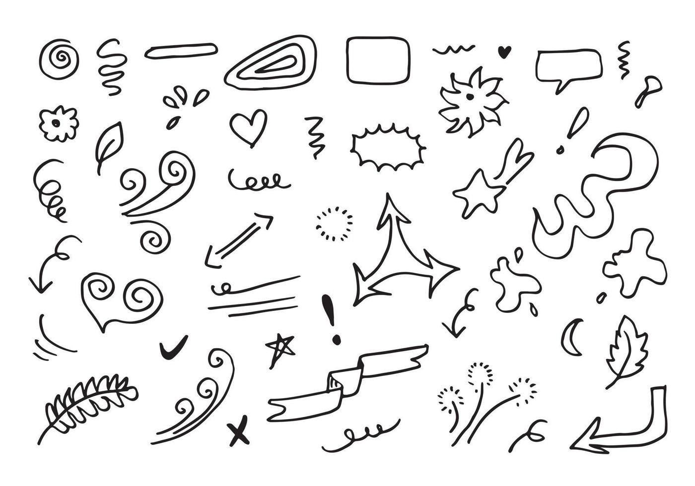 elementos de design doodle desenhados à mão, preto sobre fundo branco. elementos de design de esboço de doodle vetor