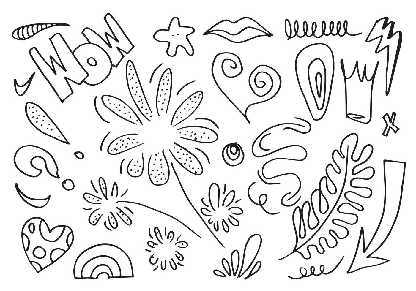 elementos de design doodle desenhados à mão, preto sobre fundo branco. elementos de design de esboço de doodle vetor