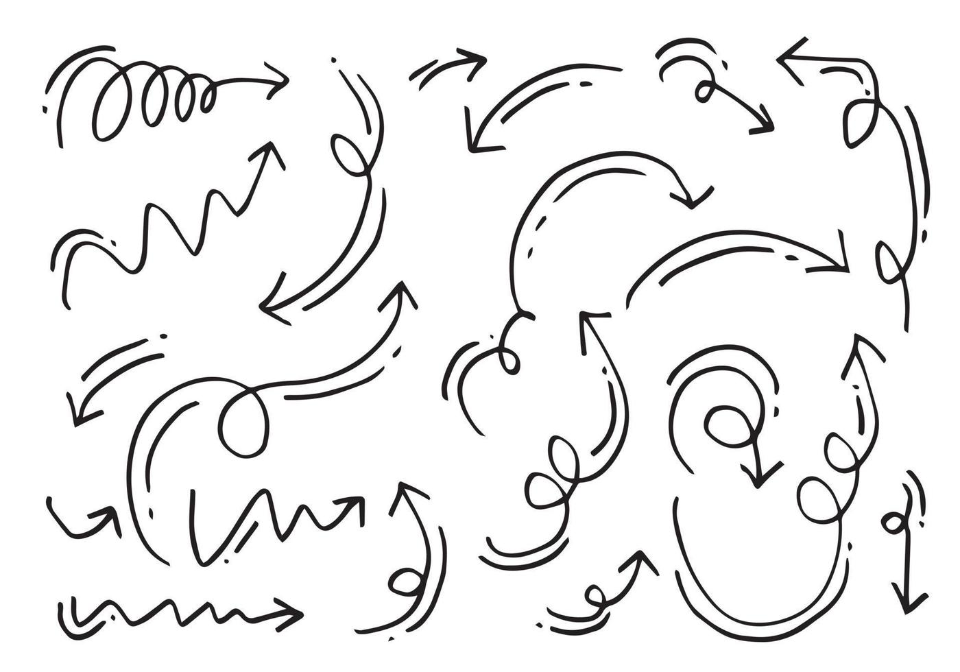 elementos de design doodle. setas desenhadas à mão isoladas no fundo branco. ilustração vetorial. vetor