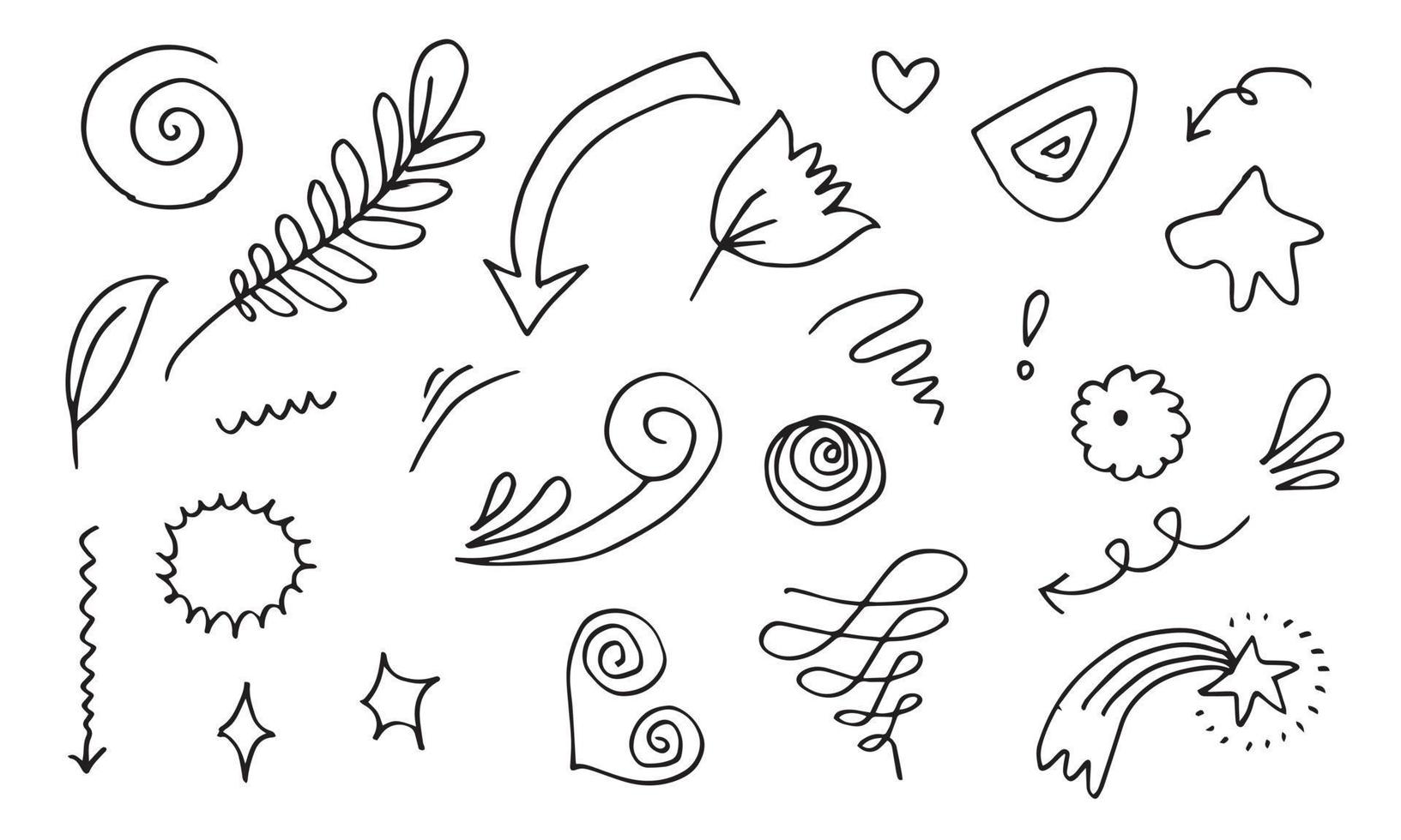 elementos de design doodle desenhados à mão, preto sobre fundo branco. elementos de design de esboço de doodle vetor