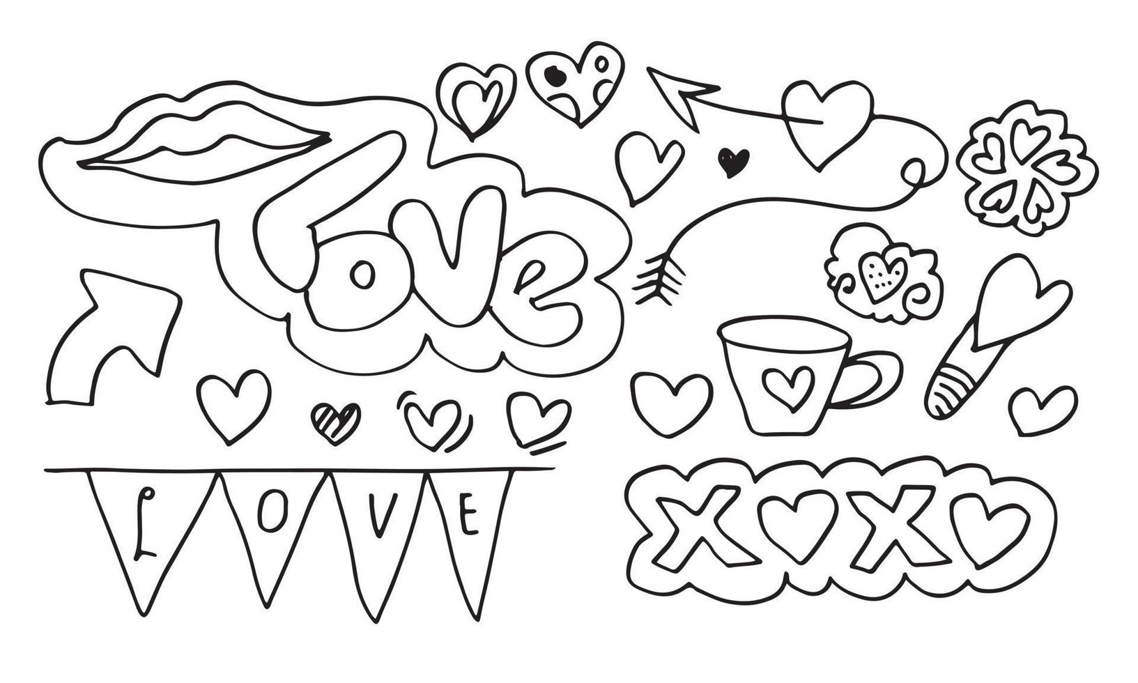 conjunto de amor. desenho à mão. estilo doodle. para seu projeto. vetor