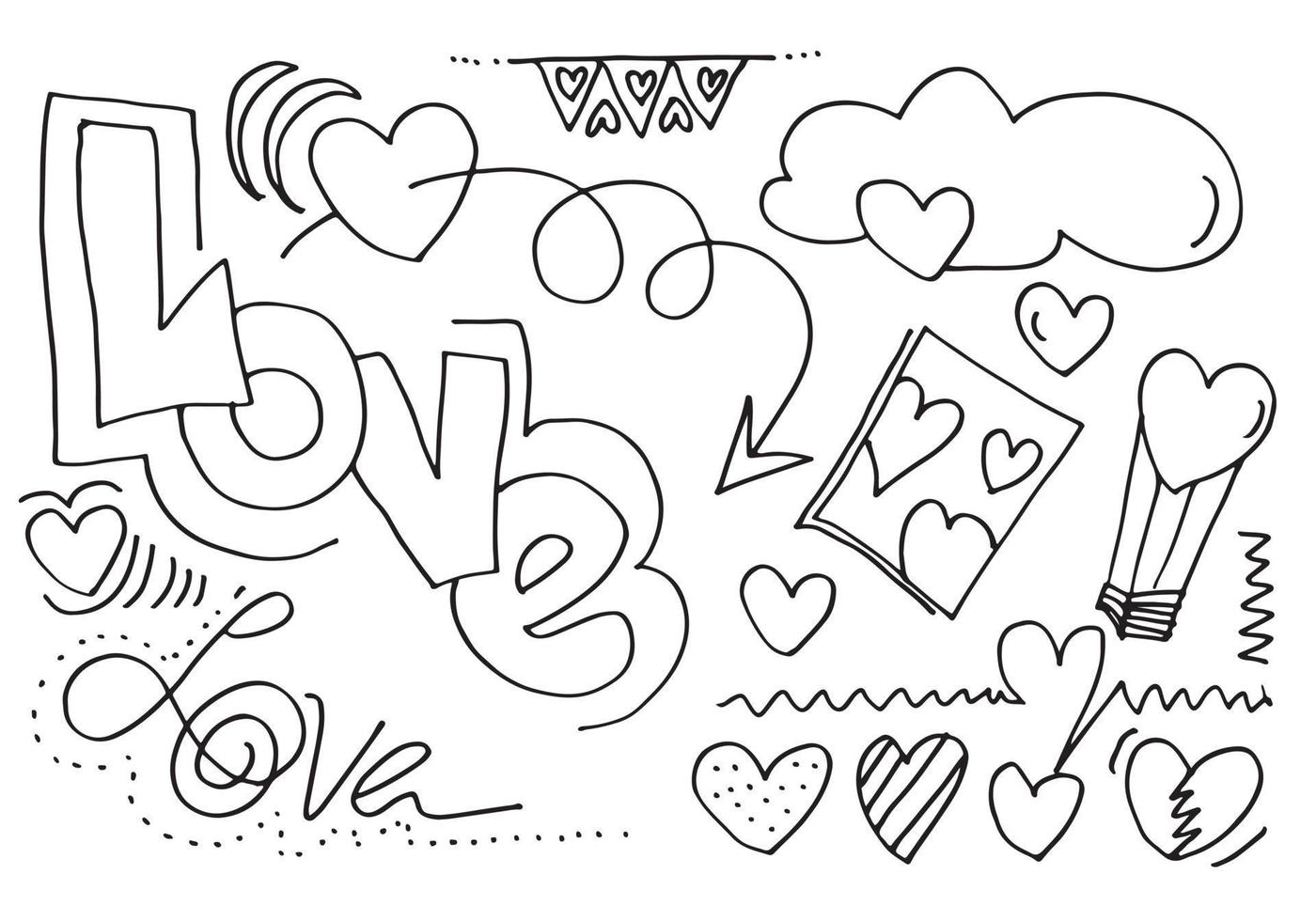 conjunto de amor. desenho à mão. estilo doodle. para seu projeto. vetor