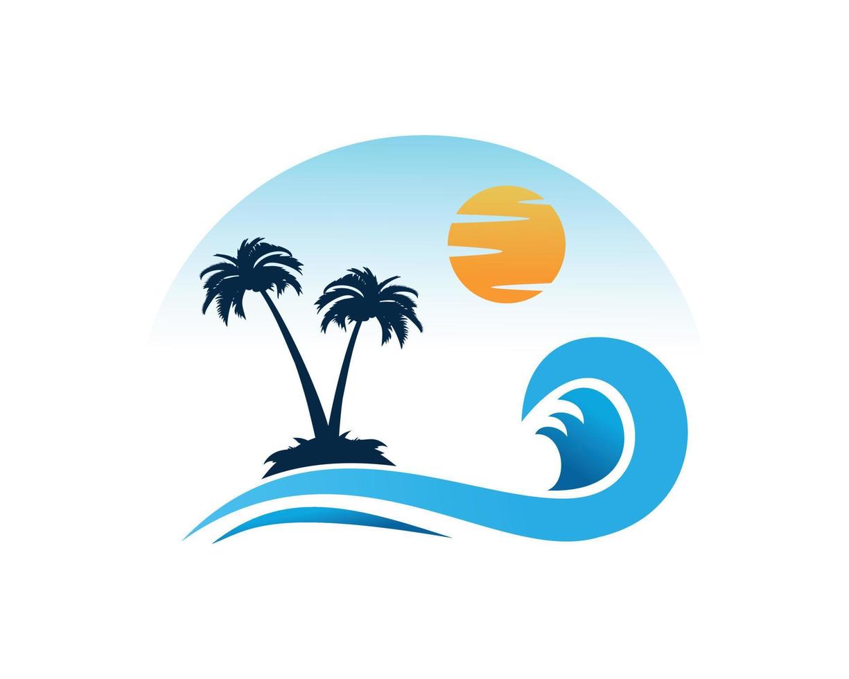 praia, mar, pôr do sol, nascer do sol, ilustração vetorial de design de logotipo vetor