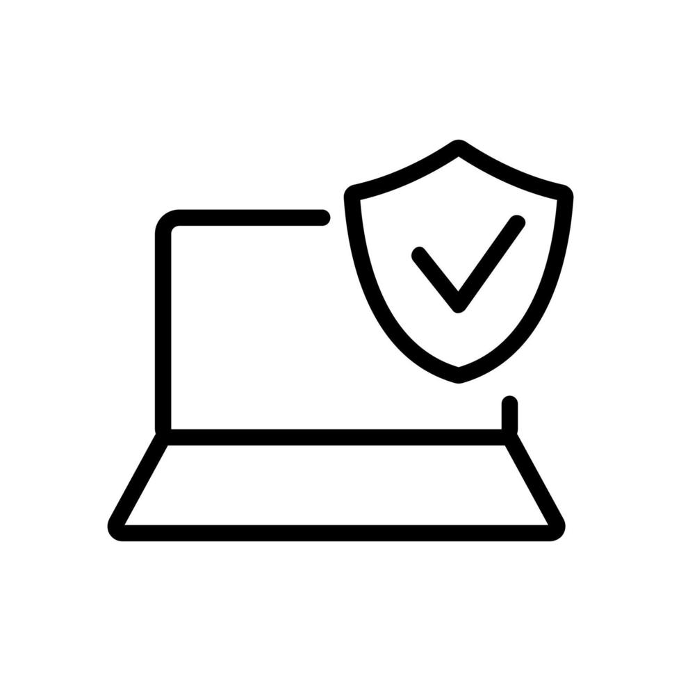 ilustração de contorno de vetor de ícone de proteção de laptop verificado