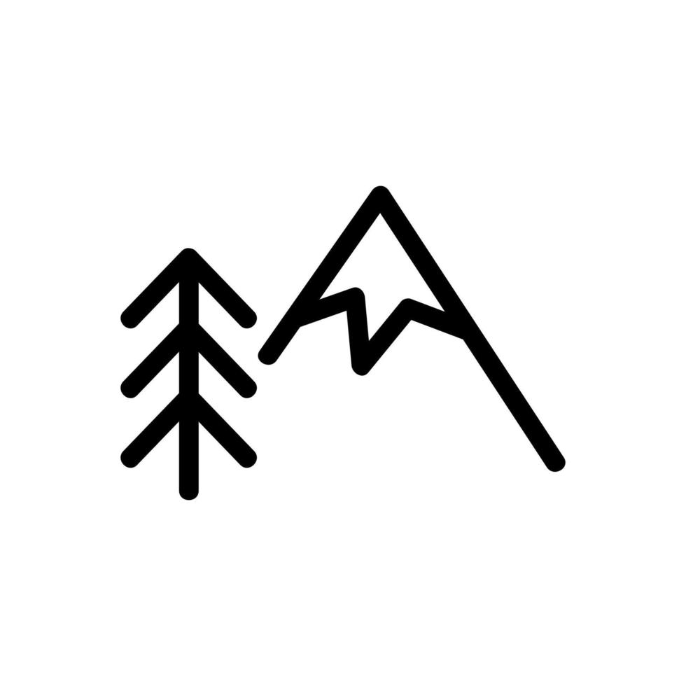 vetor de ícone de montanha e árvore de Natal. ilustração de símbolo de contorno isolado