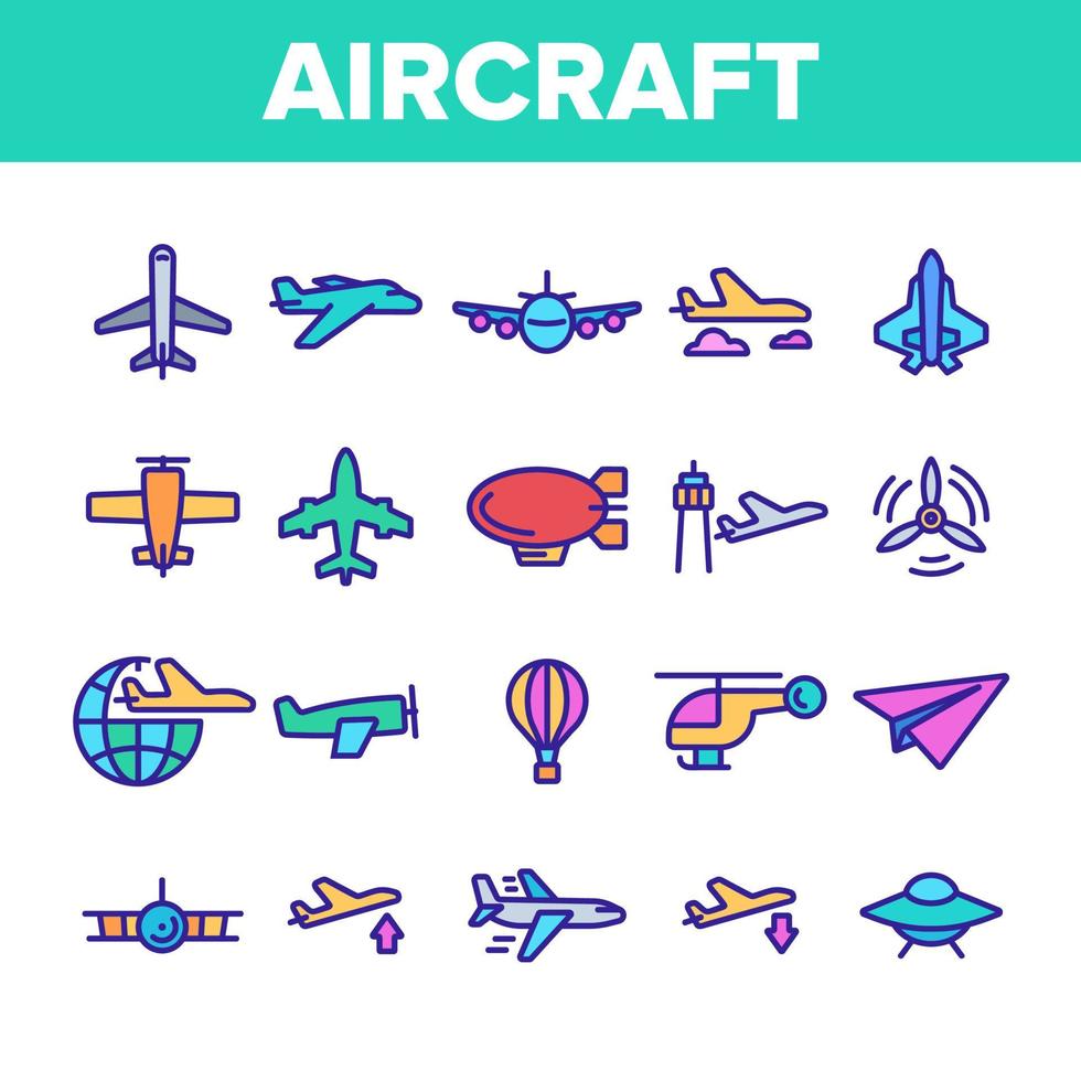 conjunto de ícones de vetor de elementos de aeronaves de coleção