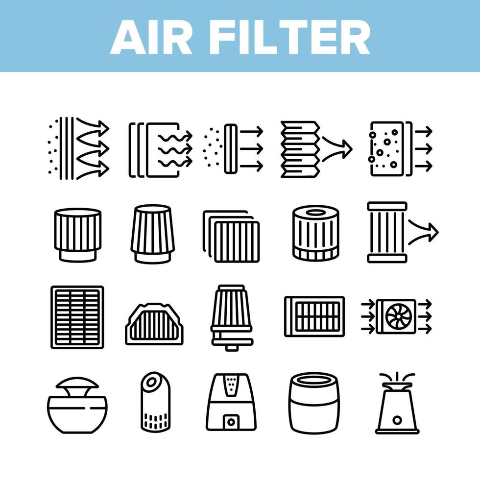 conjunto de ícones de filtro de ar e coleção de fluxo de ar vetor