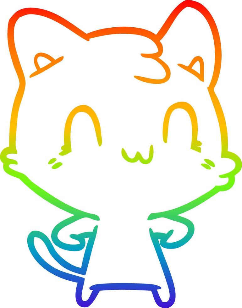 desenho de linha gradiente arco-íris desenho animado gato feliz vetor