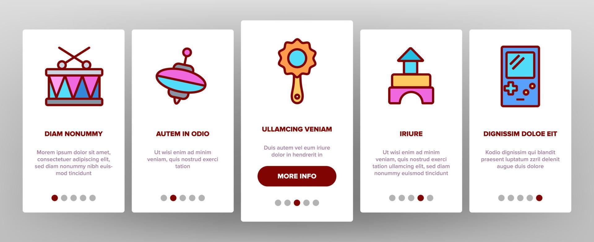 brinquedos infantis vetor linear onboarding
