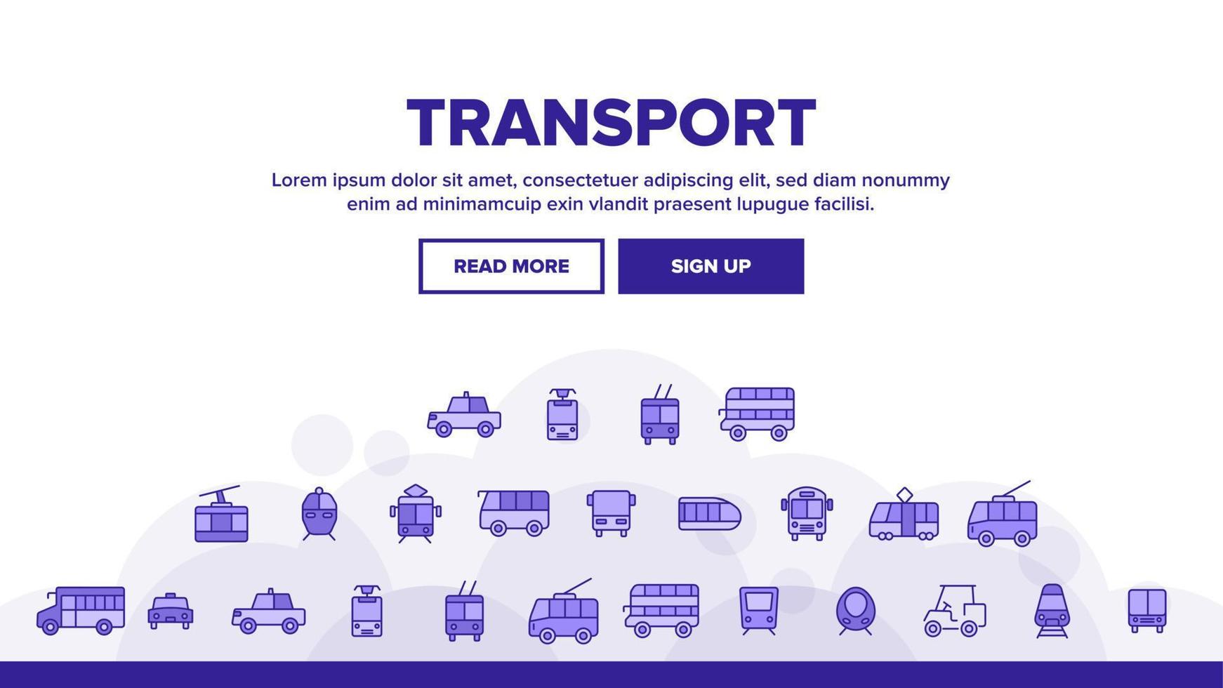 conjunto de ícones lineares de vetor de transporte público e veículo