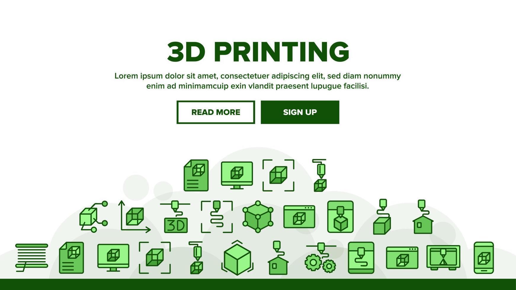 vetor de cabeçalho de pouso de processamento de impressão 3d