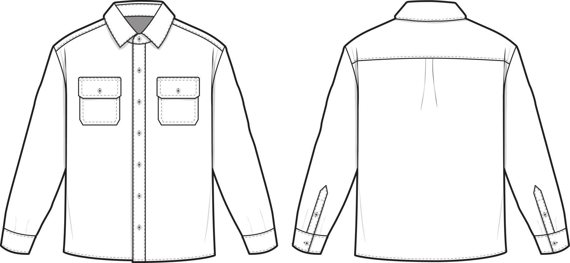 camisa de botão com colarinho de flanela ilustração de desenho técnico plano modelo de maquete em branco para design e pacotes de tecnologia cad sketch técnico vetor