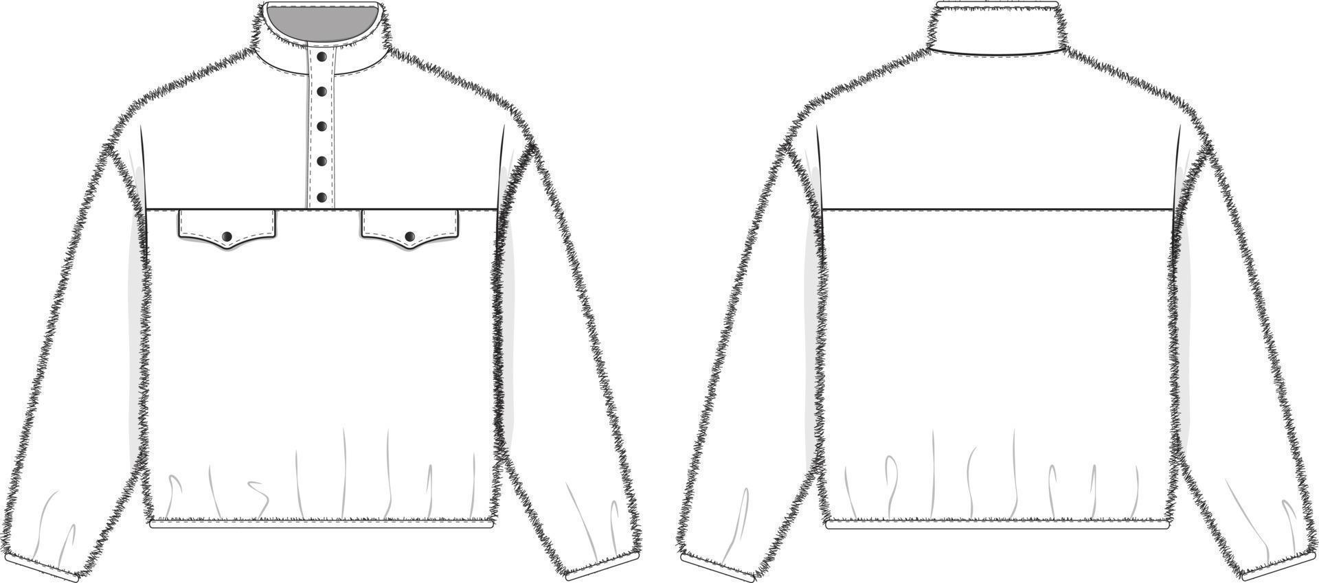 modelo de maquete de ilustração de desenho técnico de pulôver de lã para pacotes de design e tecnologia homens ou botão de jaqueta de streetwear cad de moda unissex vetor