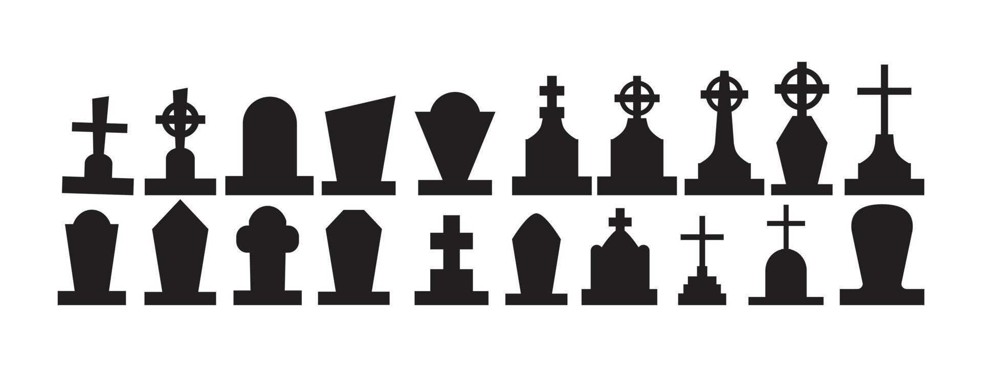 seleção de lápides do cemitério de halloween em um fundo branco - vetor