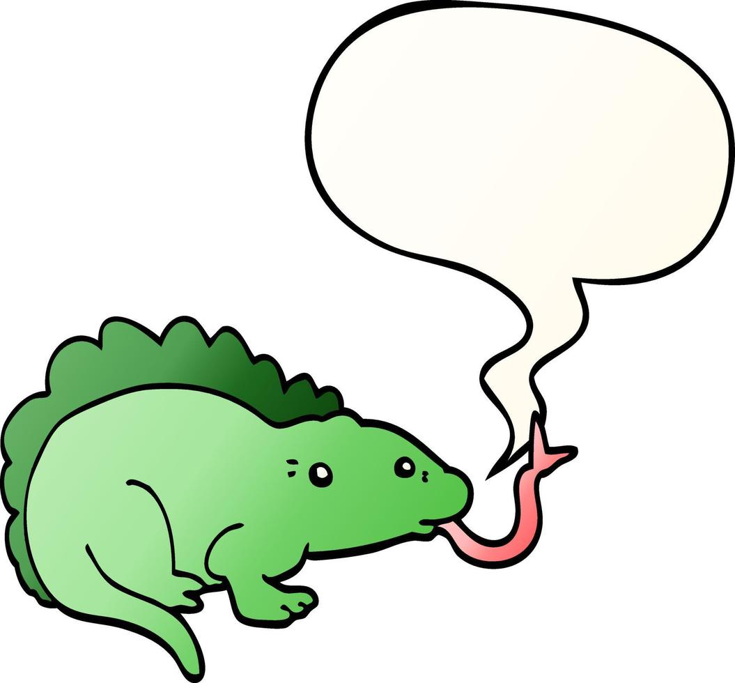 lagarto de desenho animado e bolha de fala em estilo gradiente suave vetor