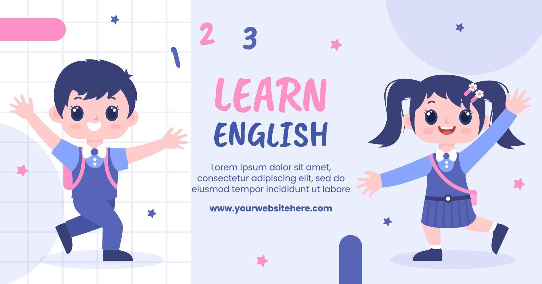 modelo de postagem de mídia social de classe de inglês ilustração plana de desenho animado desenhado à mão vetor