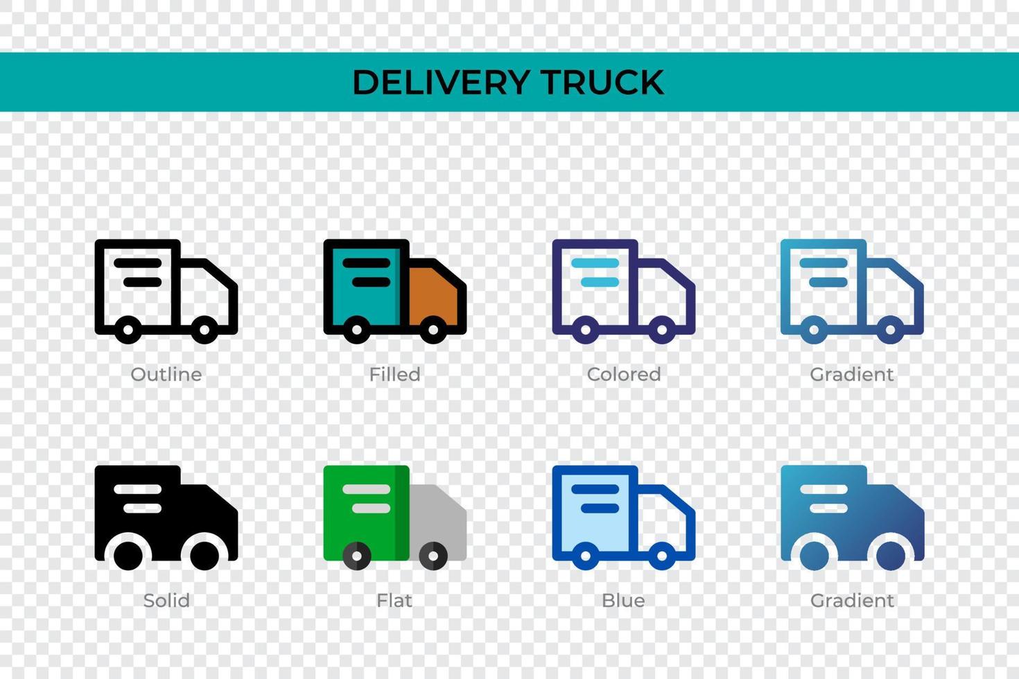 ícone de caminhão de entrega em estilo diferente. ícones de vetor de caminhão de entrega projetados em estilo de contorno, sólido, colorido, preenchido, gradiente e plano. símbolo, ilustração do logotipo. ilustração vetorial
