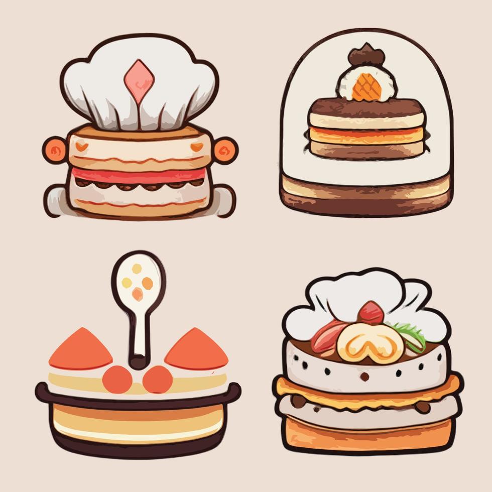 logotipo de restaurante de comida de bolo de chef fofo 2d vetor de arte de desenho animado desenhado à mão