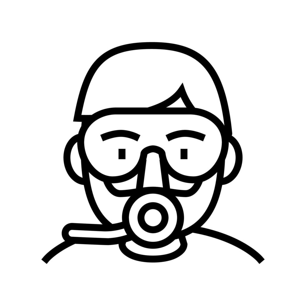 máscara de mergulhador e ilustração em vetor ícone de linha de ferramenta de respiração