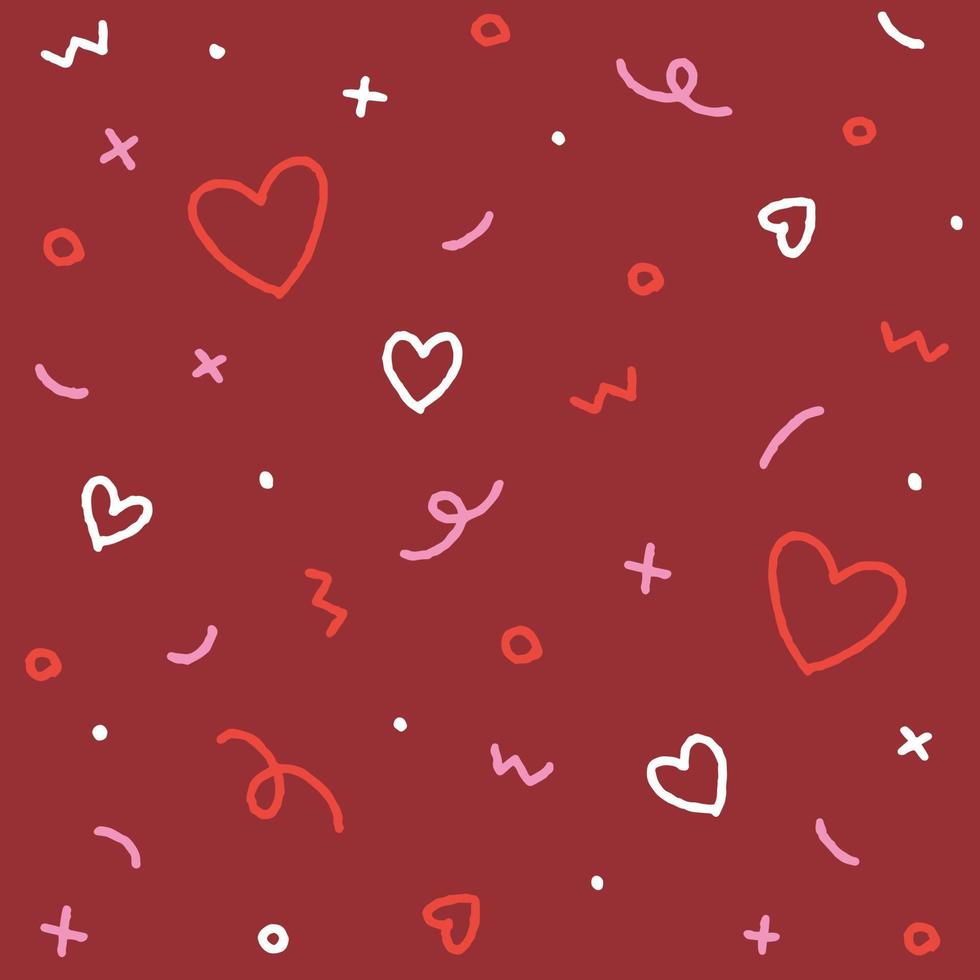 bonito dia dos namorados abstrato confete polvilhe brilho brilho forma forma pequena polkadot linha contorno mini coração abstrato rosa vermelho cor pastel colorido padrão sem costura fundo vermelho vetor