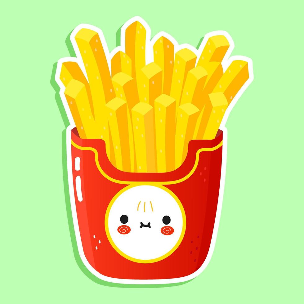 personagem de adesivo de batatas fritas engraçadas e fofas. vetor mão desenhada ícone de ilustração de personagem kawaii dos desenhos animados. isolado no fundo branco. conceito de personagem de batatas fritas