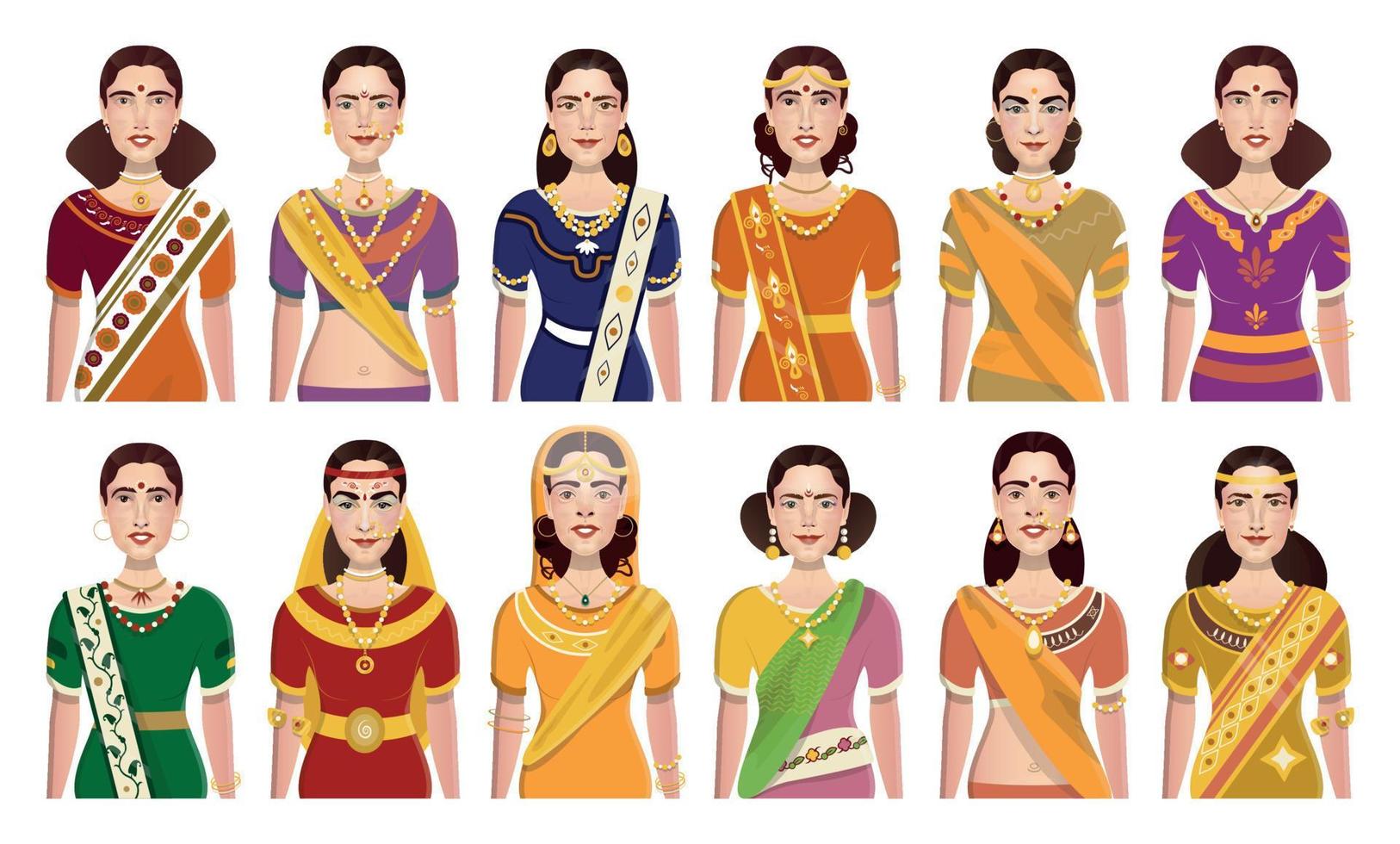 mulheres indianas em estilo realista vetor