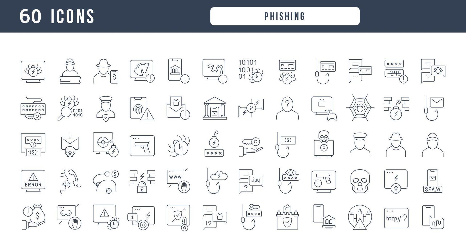 conjunto de ícones lineares de phishing vetor