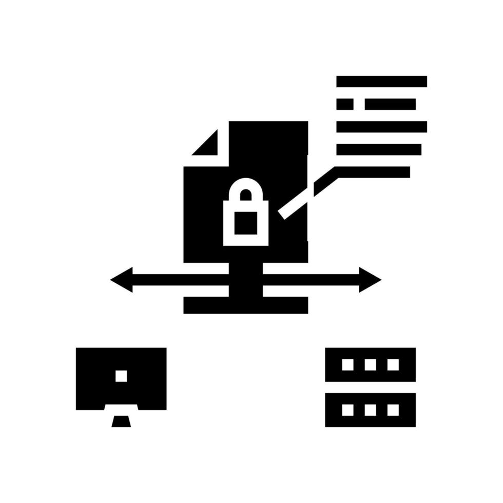 ilustração em vetor de ícone de glifo de servidor de computador de upload de arquivo seguro
