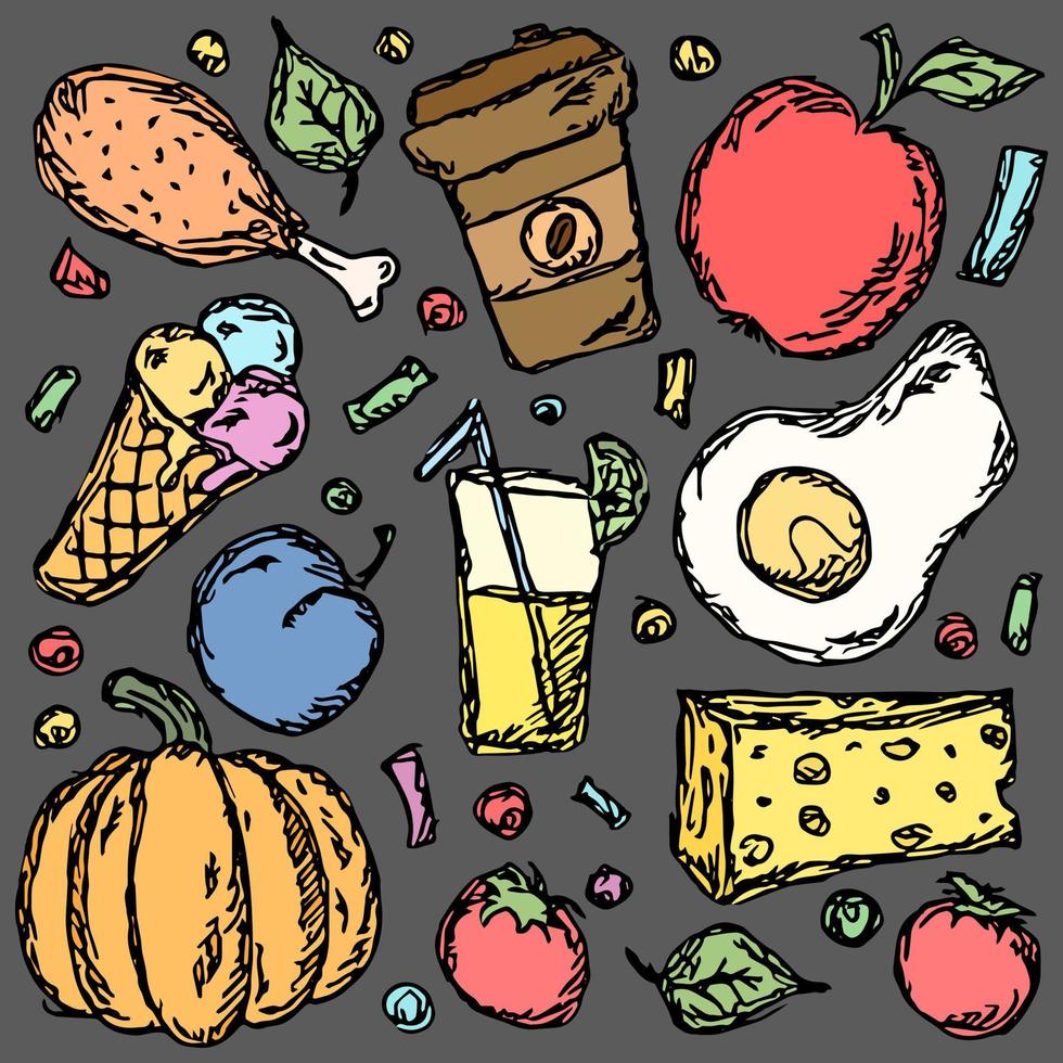 doodle ícones de comida vetor