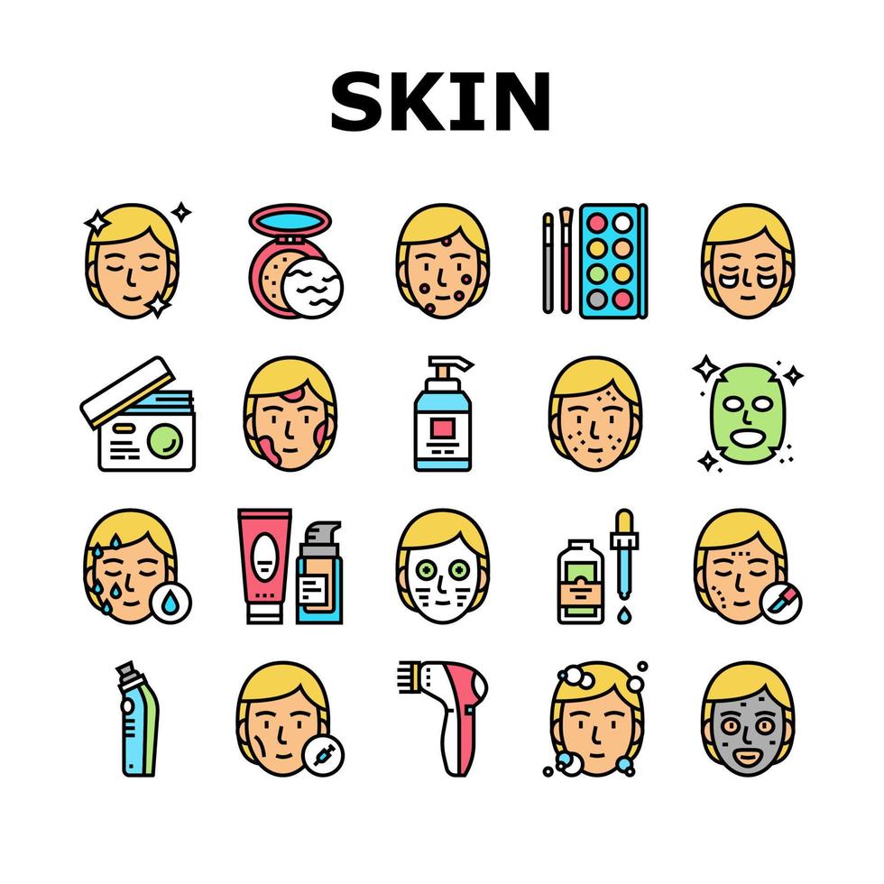 conjunto de ícones de coleção de tratamento de cuidados com a pele facial vetor