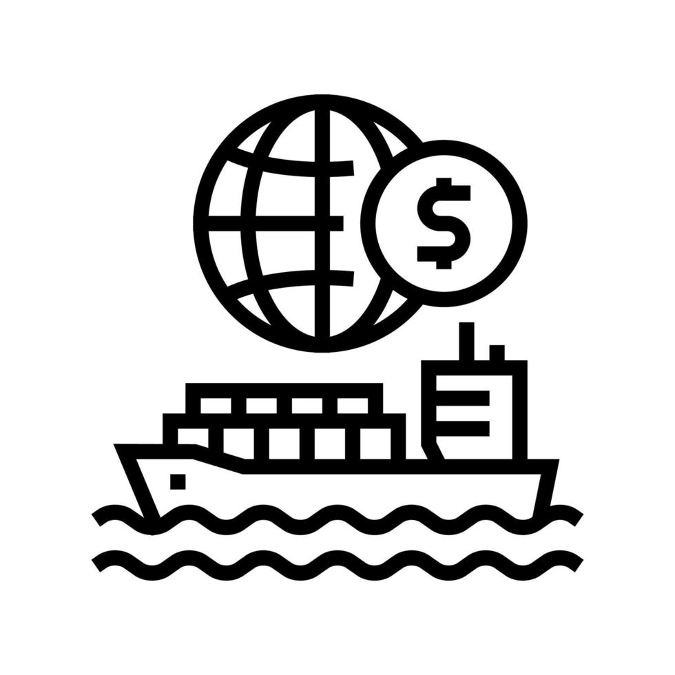 ilustração em vetor preto de ícone de linha de transporte de navio