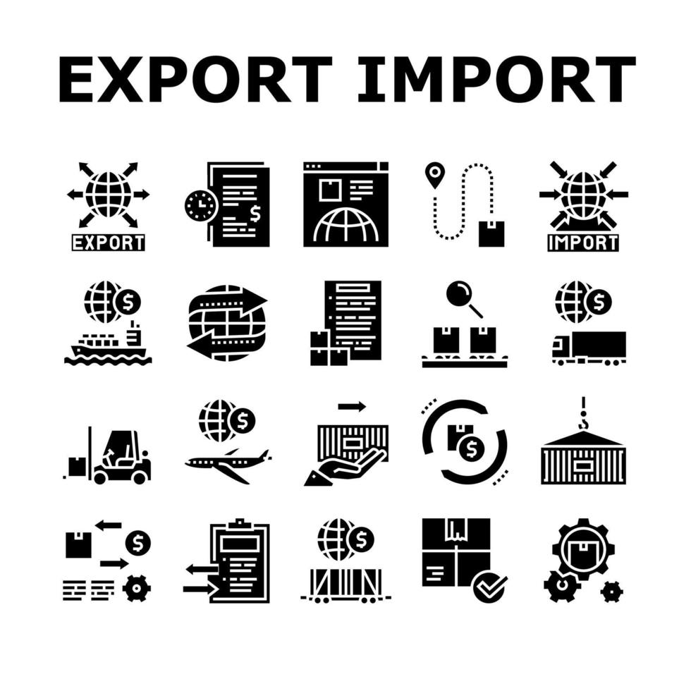 vetor de conjunto de ícones de coleção logística de importação de exportação